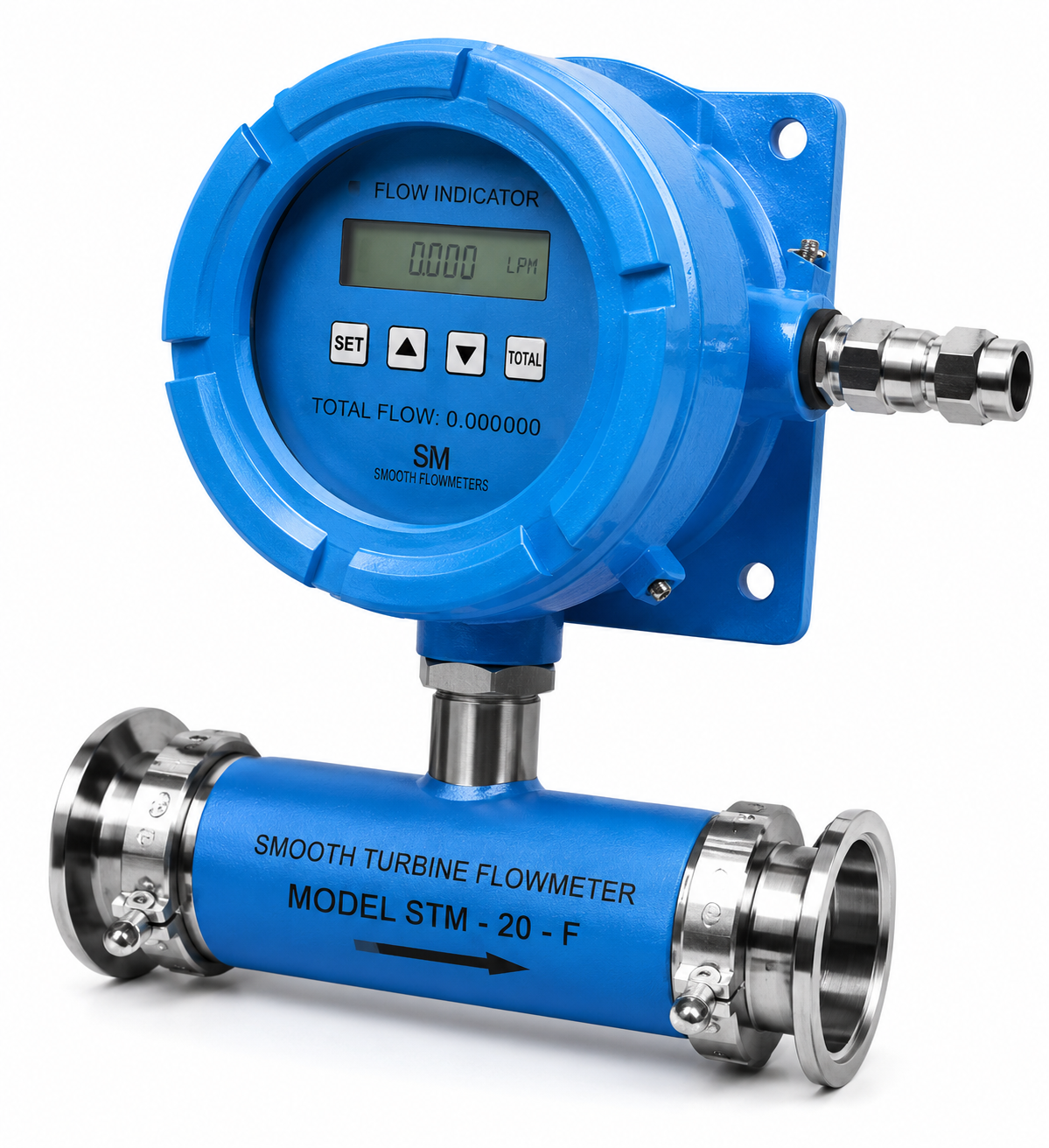 TCF Series Turbine Flowmeter with Meter Mounted Battery-Operated Flow Indicator